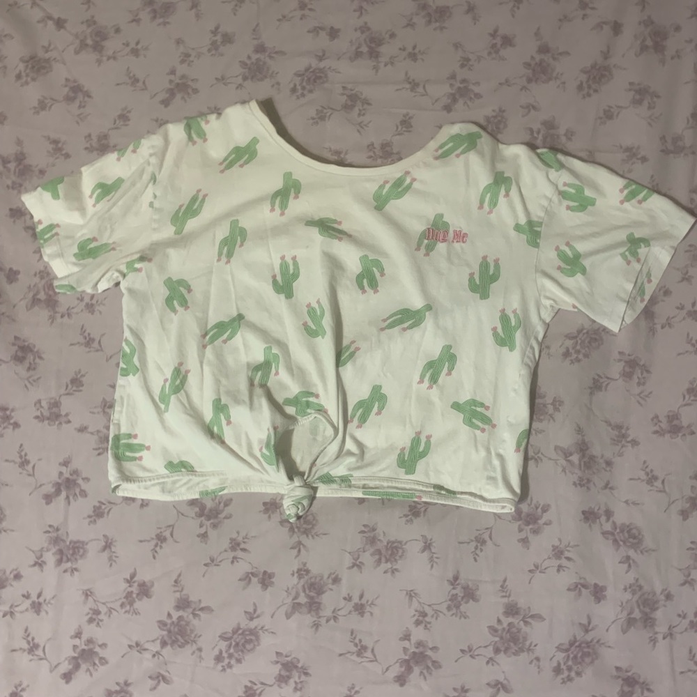 Primark White Tie Crop Top With Cactus Print